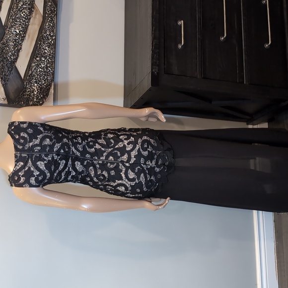 🩵SAINTS + SECRETS Lace Bodice Formal Maxi Dress Front Slit Chiffon Drop Waist - Picture 11 of 15